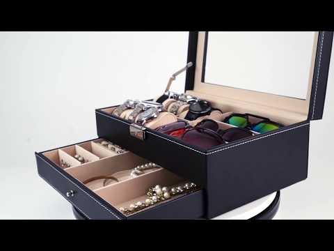 Multifunktionale Schmuckkoffer & Uhrenbox aus Leder